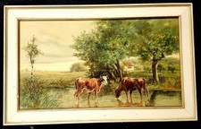 Antique Watercolor Landscape Painting with River, Cottage & Tree, Signed — listing 6