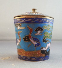 Chinese Cloisonné Enamel Covered Bowl with Floral Finial and Figural Panels — listing 5