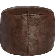 Square Faux Leather Ottoman Pouf, Tan/Camel Panel-Stitched Floor Cushion — listing 3