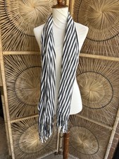 Woven Viscose Striped Fringe Scarf with Textured Nubby Threads