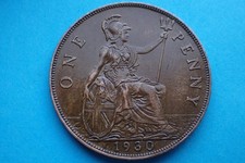 1930 King George V British One Penny Bronze Coin