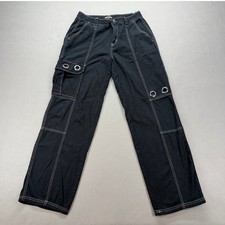 Hot Topic Black Wash Denim Cargo Pants with D-Ring Hardware, Size 36x32