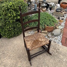 Vintage Ladder-Back Rocking Chair with Woven Rush Seat — listing 5
