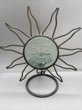 Wrought Iron Sun Face Candle Holder with Cobalt Blue Glass — listing 2