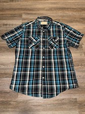 Marc Ecko Cut & Sew Men's Blue Plaid Long-Sleeve Button-Up Shirt with Chambray Contrast Collar XL / XXL — listing 3