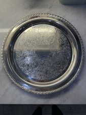 Vintage Silverplate Round Serving Tray with Beaded Rim and Engraved Scrollwork Center — listing 5