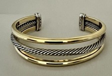 Twisted Cable Hinged Cuff Bracelet with Two-Tone Gold Bullet Ends — listing 6
