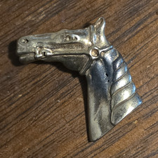 Carved Resin Horse Head Brooch Pin with Bridle Detail — listing 4