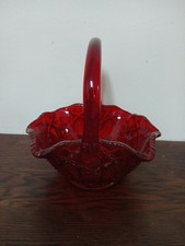 Vintage Ruby Red Glass Pinch-Sided Basket with Applied Clear Twist Handle — listing 3