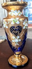 Bohemian Cobalt Blue & 24K Gold Decanter with Cordial Glasses, Hand-Enameled Floral Decor — listing 4