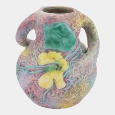 Weller Silvertone Two-Handled Vase with Yellow Floral Motif, 8.25 in, listing 2