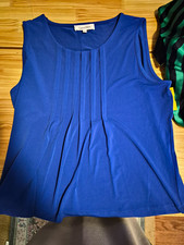 Calvin Klein Multi-Colored Geometric Print Sleeveless Pleated Neck Top, Size Medium — listing 3