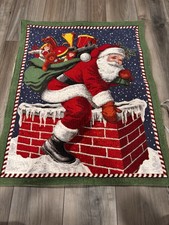Vintage Christmas Santa & Presents Woven Cotton Tapestry Throw Blanket with Fringe — listing 2