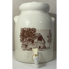 Ceramic Water Dispenser Crock with Southwestern Aztec Band Design and Plastic Spigot — listing 3