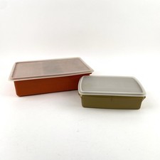 Vintage Tupperware Almond/Tan Rectangular Storage Containers with Seal Lids (Lot)