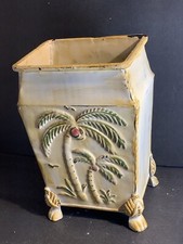 Chinese Export-Style Crackle Glaze Porcelain Rectangular Planter with Palm Tree Motif and Bronze Elephant Feet — listing 5