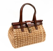 Vintage Metallic Gold Woven Leather Crossbody Handbag with Leather Tassel and Gold-Tone Bird Accents