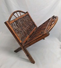Vintage Bamboo & Rattan Magazine Rack with Painted Pine Tree Sunset Panel — listing 5