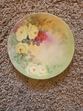 Antique Bavarian Hand-Decorated Porcelain Cabinet Plate with Roses