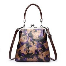 Vintage Purple Leather Kiss-Lock Frame Shoulder Bag with Yellow Fabric Lining — listing 5