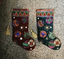 Blue Velvet Beaded Snowflake Christmas Stocking — listing 2