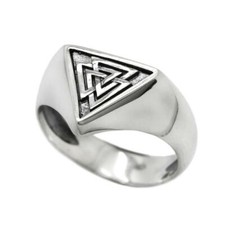 Silver-Tone Signet Ring with Valknut / Triangle Motif — listing 4