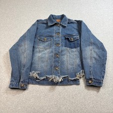 POL Beige and Leopard Print Distressed Denim Jacket, Size Small — listing 4