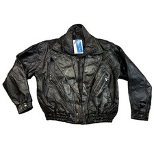 Vintage 1980s Black Patchwork Leather Bomber Jacket, Men's Size XXL — listing 4