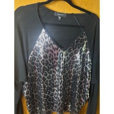 Karen Kane Lifestyle Women's Leopard Print Lace-Hem Knit Top, Size L