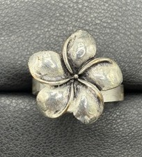 Silver-Tone Plumeria Flower Ring with Central Rhinestone — listing 4