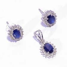 Sapphire Blue CZ Princess-Style Pendant Necklace & Earrings Jewelry Set — listing 6