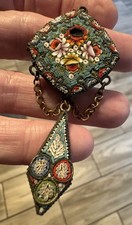 Antique Italian Micromosaic Floral Medallion Pendant with Seed Pearl Halo No visible marks — listing 3