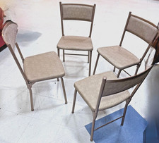 Cosco Vintage Green Metal Folding Chair with Striped Upholstered Seat and Back