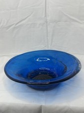 Cobalt Blue Hand-Blown Art Glass Trumpet Vase with Ruffled Fluted Rim and Clear Applied Foot — listing 3