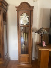 Oak Grandfather Clock with Broken Arch Pediment and Brass Moon Phase Dial — listing 2