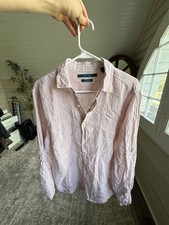 Perry Ellis Men's Linen-Cotton Blend Long Sleeve Button-Up Shirt, Gray Micro-Check, Size M — listing 3