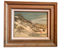 Original Oil Painting on Canvas, Beach Dunes with Sand Fence Coastal Landscape, Signed D. Ewing, Framed — listing 2