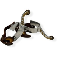 Vintage Hand-Engraved Western Riding Spurs with Silver Overlay Bands and Rowels Yes - there is a stamped name — listing 2