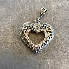 Silver-Tone Puffed Filigree Heart Pendant with Pavé Rhinestones, 1-1/2" Wide — listing 3