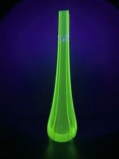 Vintage Bohemian Cut-to-Clear Uranium Vaseline Glass Footed Vase with Tulip Wheel-Cut Design — listing 3