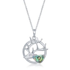 Surrealist Figural Stag-Deer Pendant Necklace with Abalone Antler Inlay and Human Face — listing 3