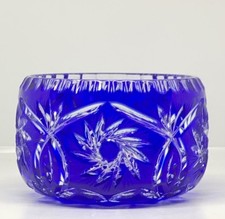 Bohemian Cobalt Blue Cut-to-Clear Crystal Bowl with Scalloped Rim — listing 3