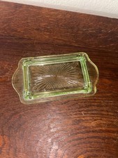 Green Depression Glass Footed Sherbet / Ice Cream Dish, Paneled Fan-Shaped Bowl Set of 4, listing 2