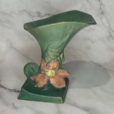 Roseville Pottery Clematis Cornucopia Vase in Blue — listing 4