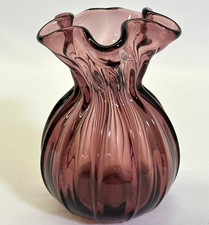 Hand-Blown Amethyst/Plum Art Glass Bottle Vase with Pinched Dimple, 16 inches — listing 5