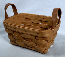 Longaberger Small Woven Basket with Leather Handle, Green/Red Trim, and Plastic Protector Insert — listing 2