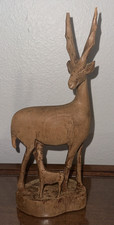 African Carved Wood Antelope Figure Pair on Base, Polychrome, listing 5