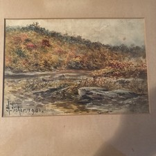 Antique Watercolor Landscape Painting with River, Cottage & Tree, Signed — listing 5