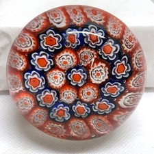 Hand-Blown Art Glass Paperweight with Green Flower, Blue Speckled Base, and Controlled Bubble