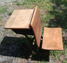 Vintage Wooden Single-Student School Desk with Lift-Top Lid — listing 4